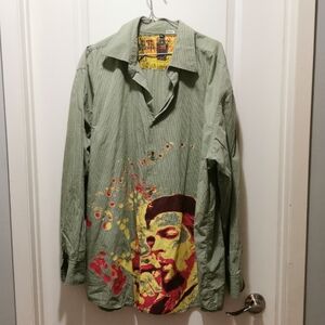 Dragonfly hand painted Che Guevara button‎ green Graphic Shirt street wear.